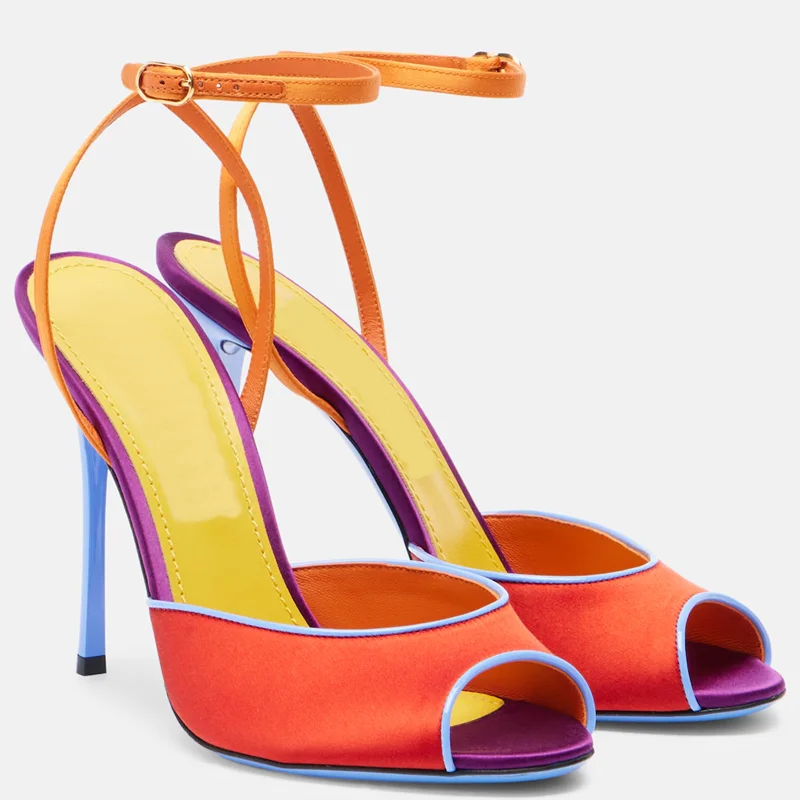 Peep Toe Heels - Sandali Peep Toe in Raso Multicolore,