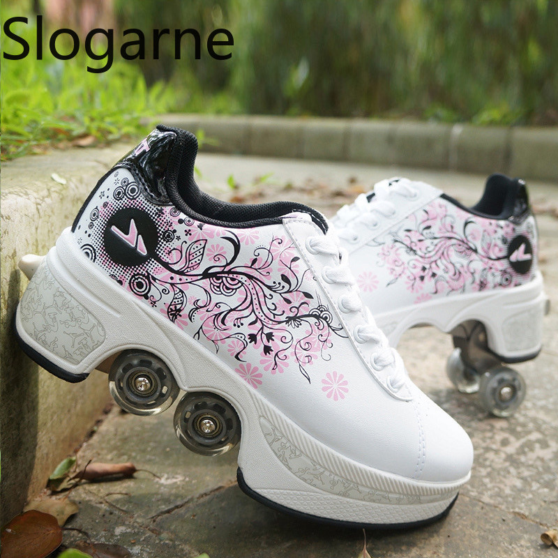 Women Shoes Waterproof - Donne 4 Ruote Deformazione Pattini A