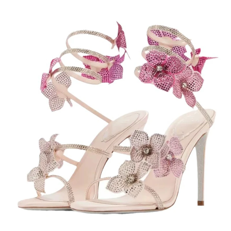 Peep Toe Heels - Eilyken Sexy CRISTALLO Fiore Sottili Tacchi