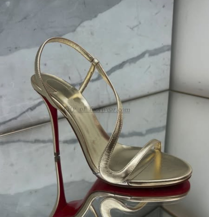 Metallic Heel Sandal - Sandali sexy in pelle metallizzata oro